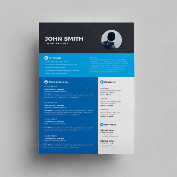 Stylish Resume Template 000293 - Template Catalog