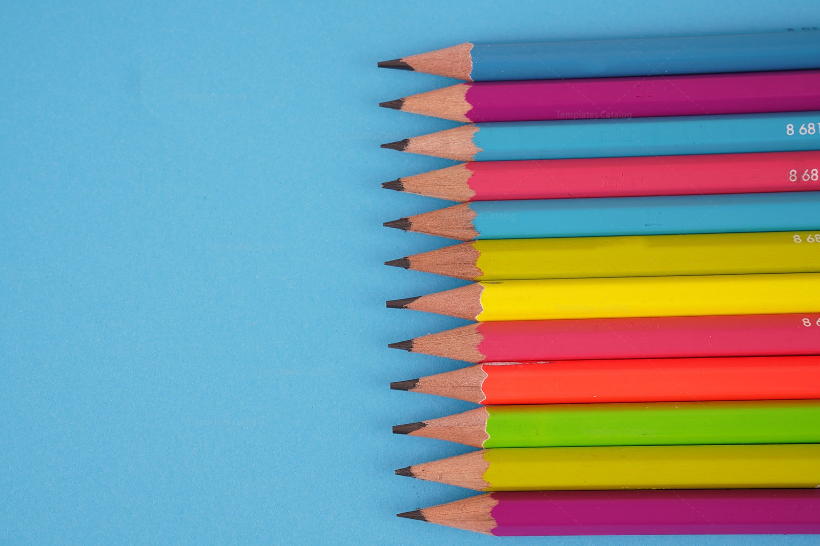 Color Pencils On Blue Stock Image - Template Catalog